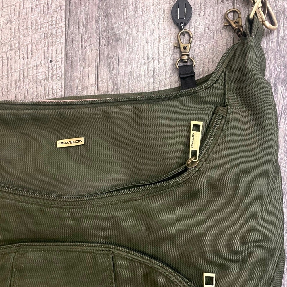 Travelon Anti-Theft Classic Hobo Bag Olive Green RFID Blocking Crossbody Purse - Picture 2 of 7